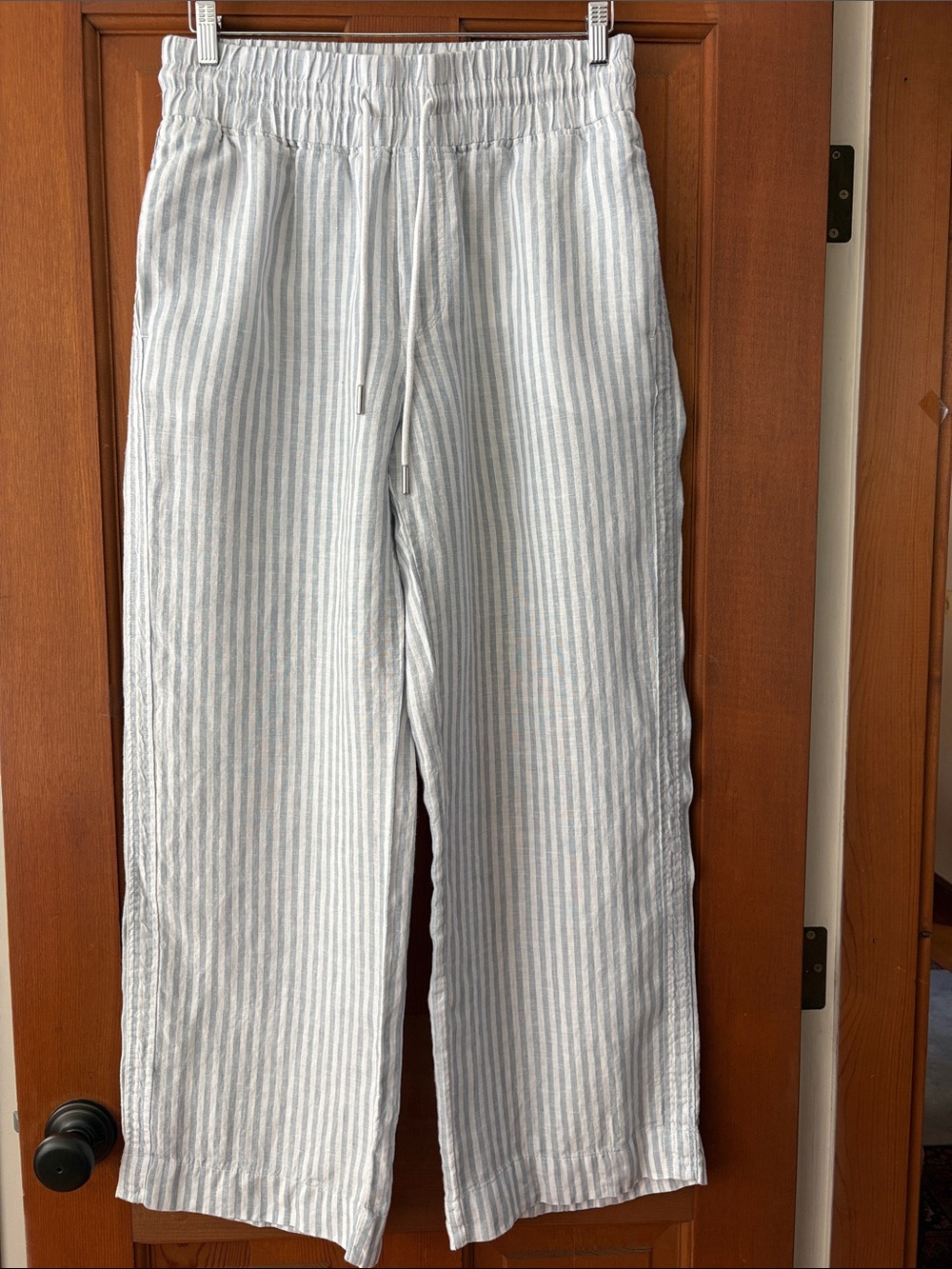 Quince Women’s Wide-Leg Striped Linen-Blend Pants in Light Blue & White